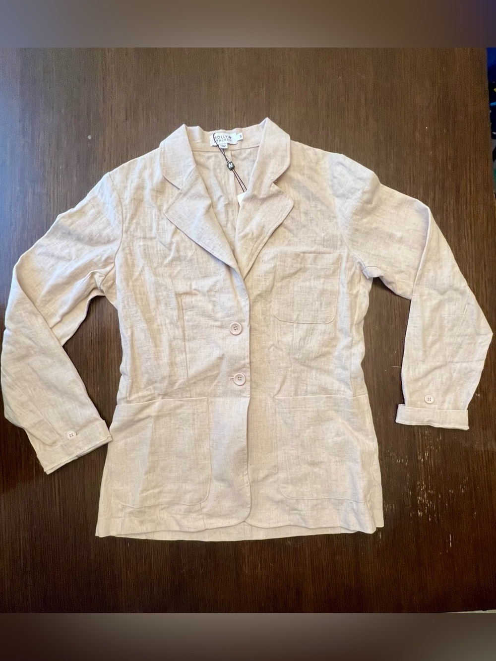 NWT Molly Bracken Small 80% Linen Beige Tailored Lightweight Blazer